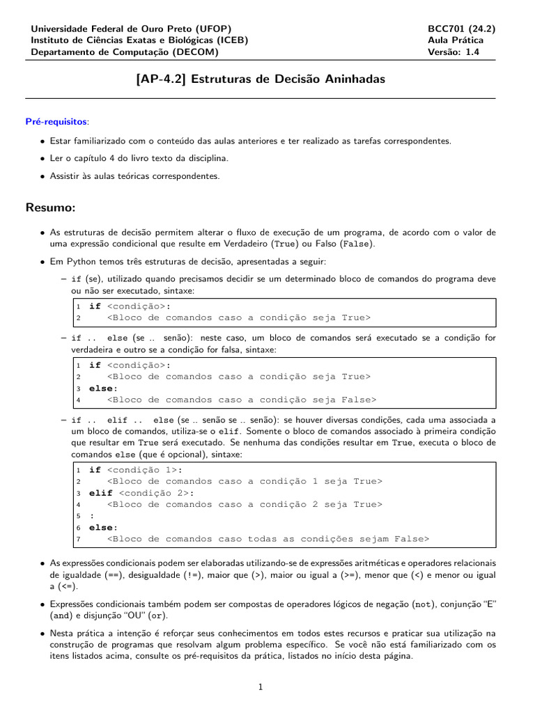 Estruturas de Decisão em Python | PDF | Informática