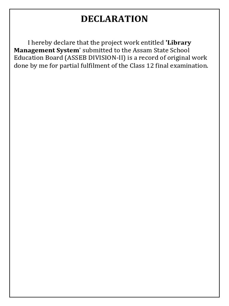 Library Management System Declaration | PDF