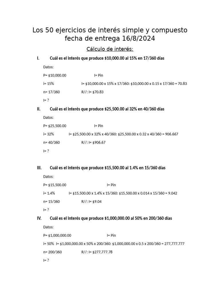 Ejercicios de Interés Simple y Compuesto | PDF