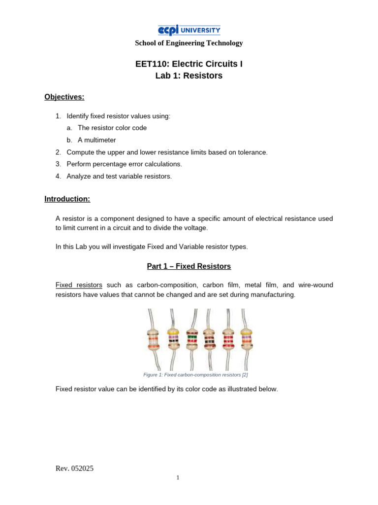 Week 1 Lab 1 Resistors - Multisim | PDF | Resistor | Electrical Equipment