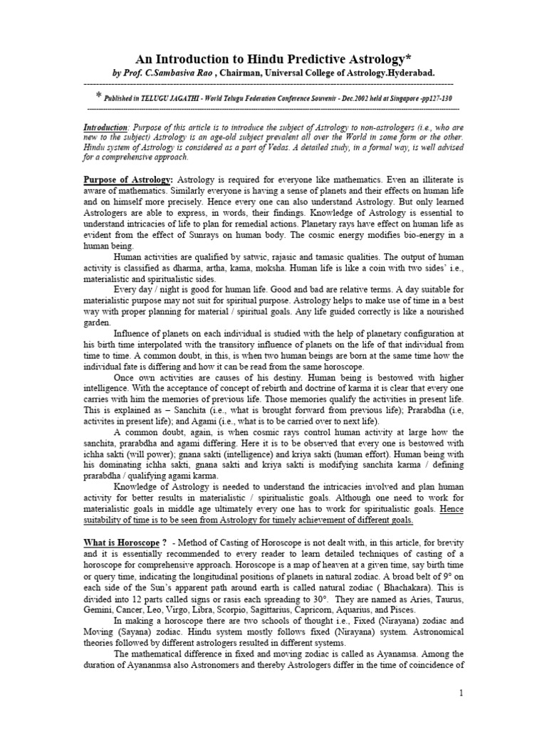 Introduction to Hindu Astrology Basics | PDF | Planets In Astrology ...