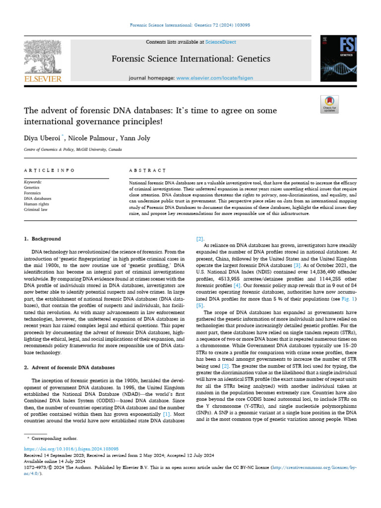 1 s2.0 S1872497324000917 Main | PDF | Dna Profiling | Single Nucleotide ...
