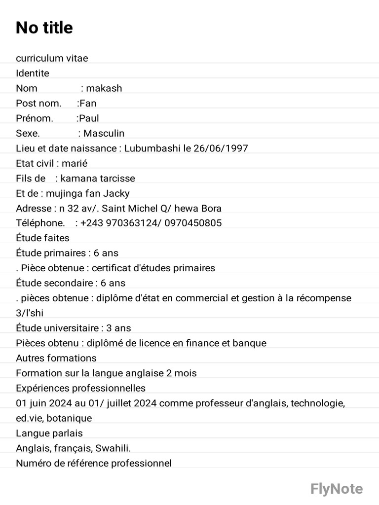 CV de Paul Makash Fan - Professeur et Financier | PDF