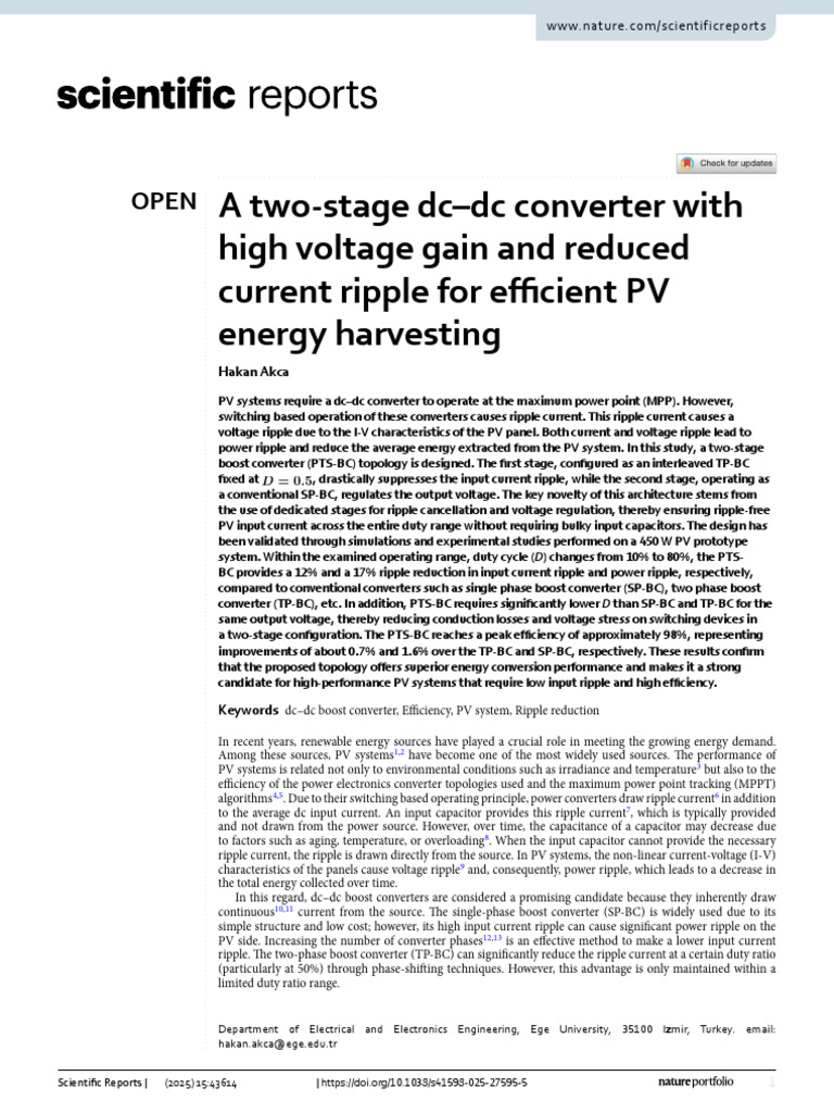 A two-stage dc–dc converter with high voltage gain and reduced current ...