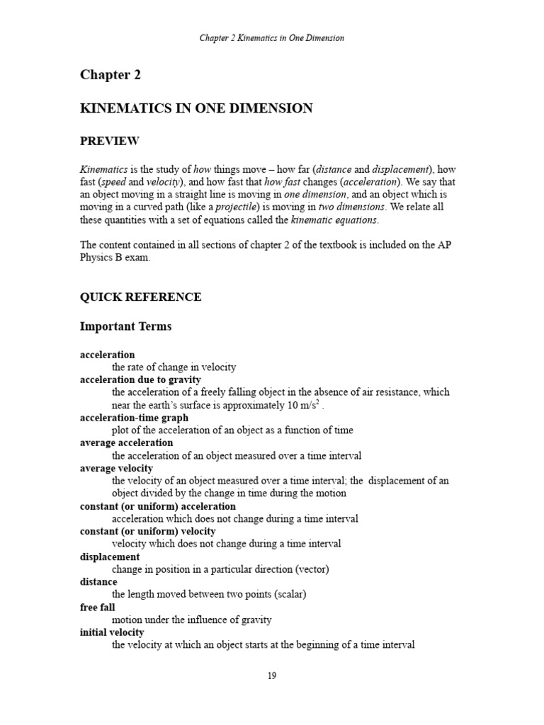 Kinematics 1-D Overview | PDF | Velocity | Acceleration