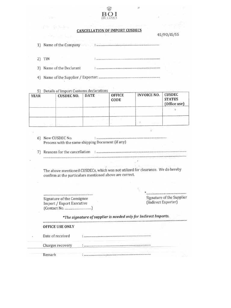 Format For Cancellation of Import Cusdecs | PDF