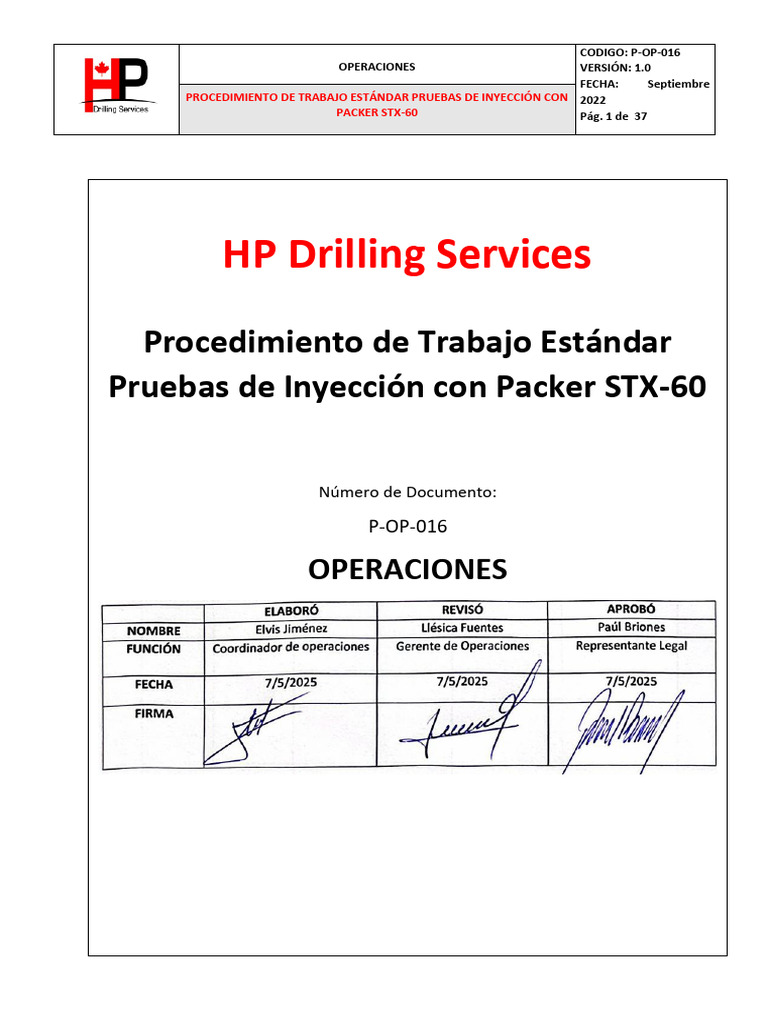 Procedimiento Pruebas Inyección Packer STX-60 | PDF | Presión | Bomba