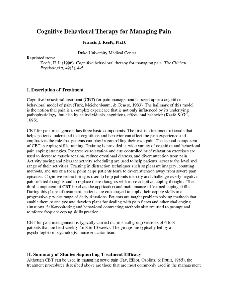 CBT Strategies for Chronic Pain Management | PDF | Cognitive Behavioral ...