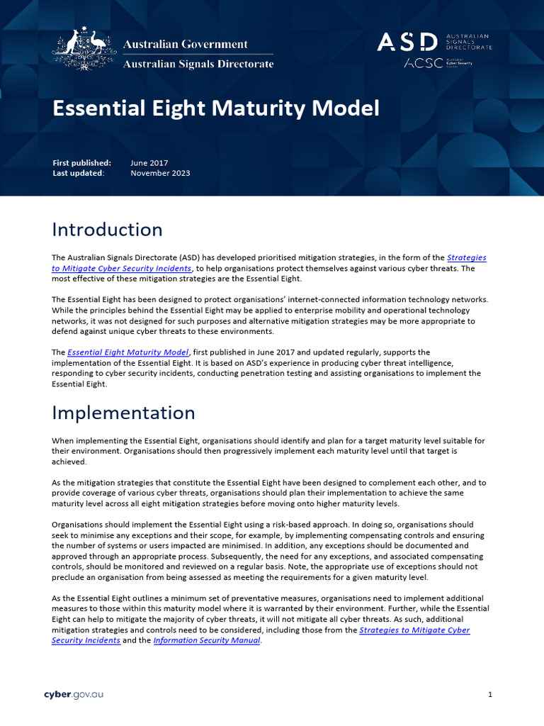 ACSC Essential Eight Maturity Model Australian Cyber Security Centre ...