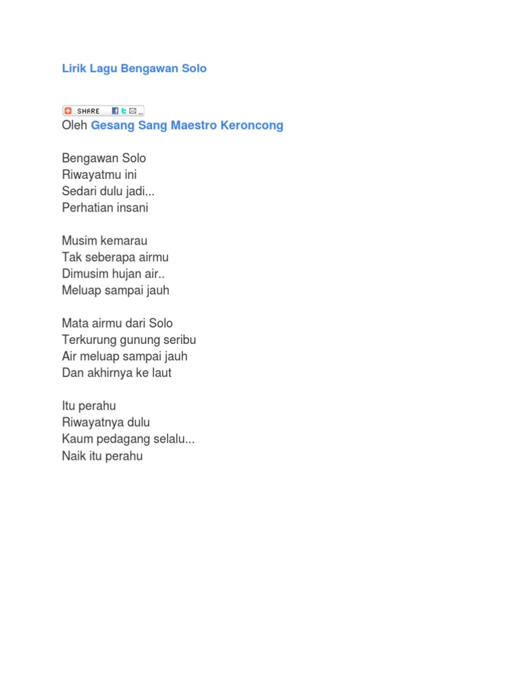 Lirik Lagu Bengawan Solo