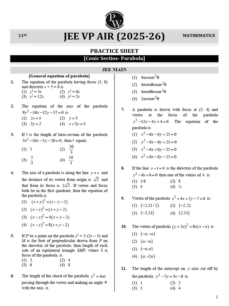 Conic Sections - Parabola | PDF | Perpendicular | Analytic Geometry