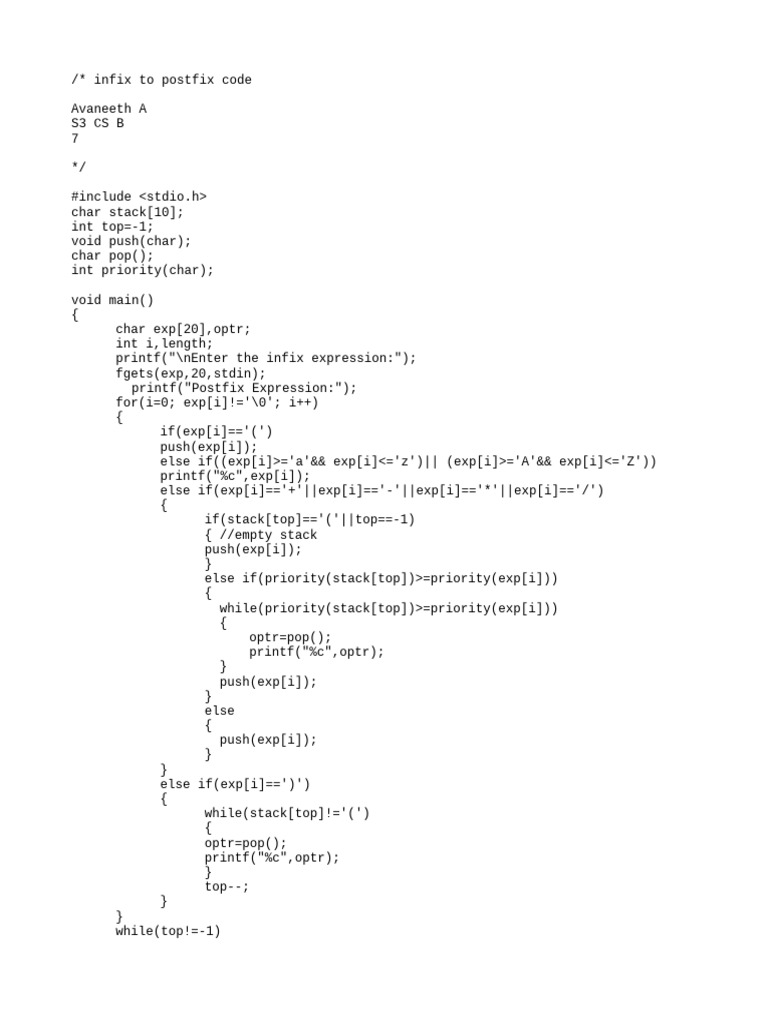 Infix to Postfix Conversion Code | PDF