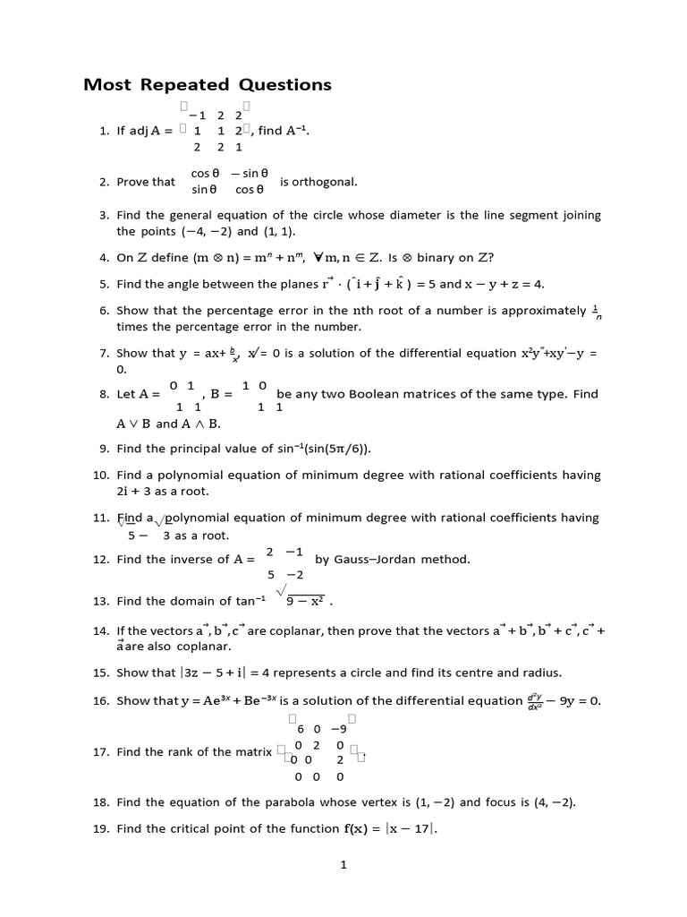 2 Marks For Maths Class 12 | PDF | Equations | Zero Of A Function