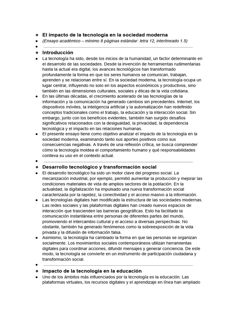 El Impacto de La Tecnología en La Sociedad Moderna - Documentos de ...
