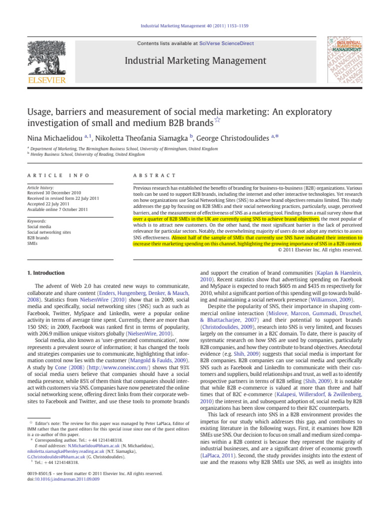 B2B SMEs and Social Media Marketing Insights | PDF | Social Networking ...