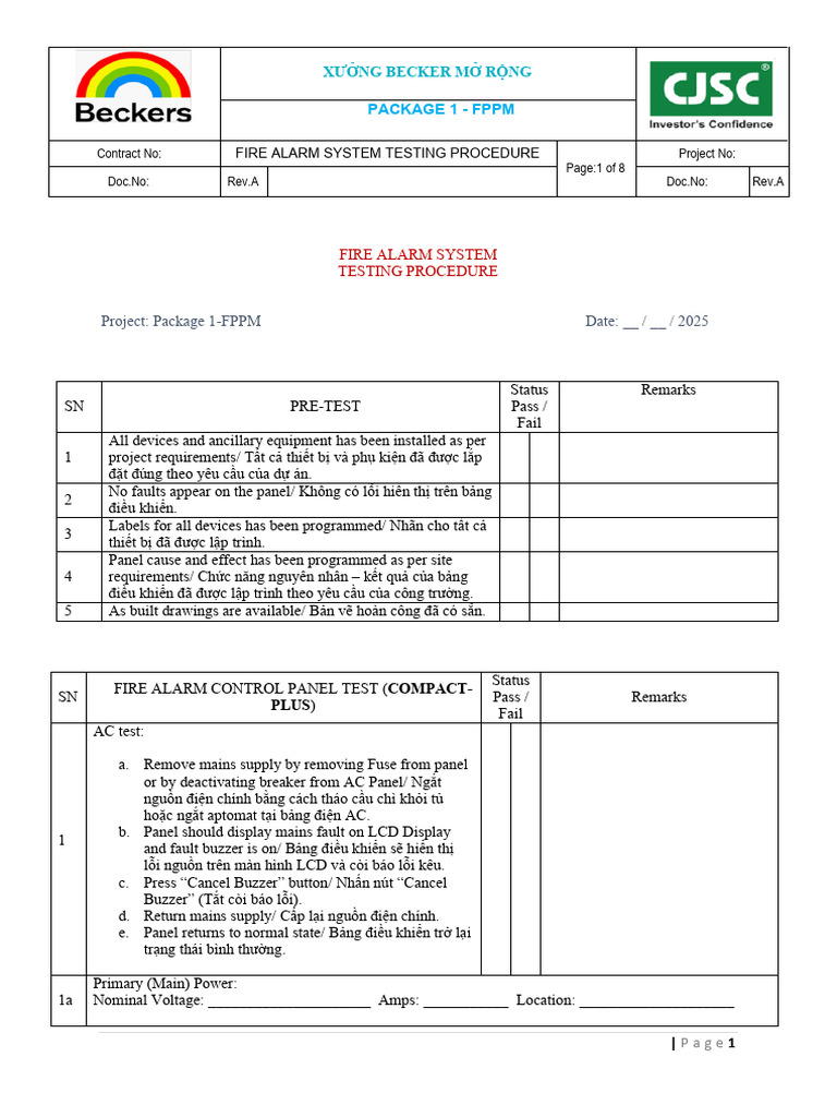 Fire Alarm Testing Procedure Becker Rev2 | PDF