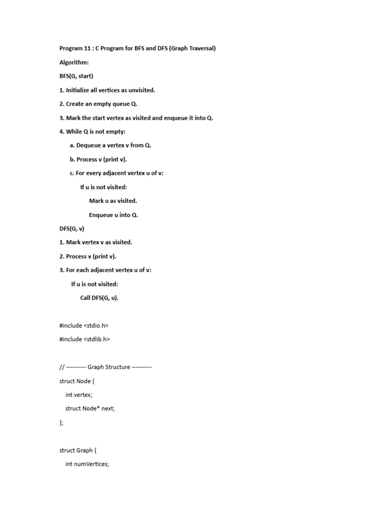C Program for Graph BFS and DFS | PDF