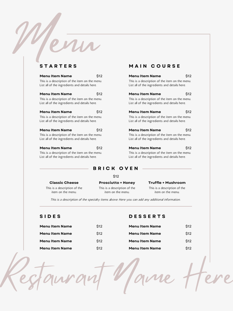 Restaurant Menu Overview | PDF | Menu | Food And Drink