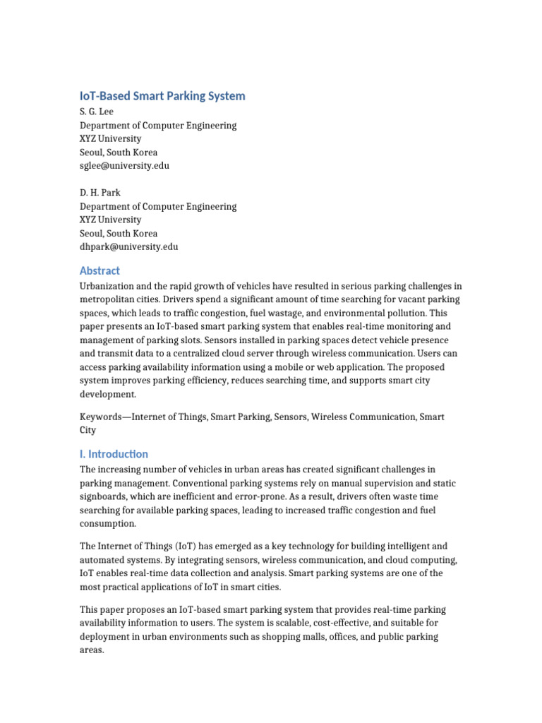 IoT Based Smart Parking System IEEE 3pages | PDF | Internet Of Things ...