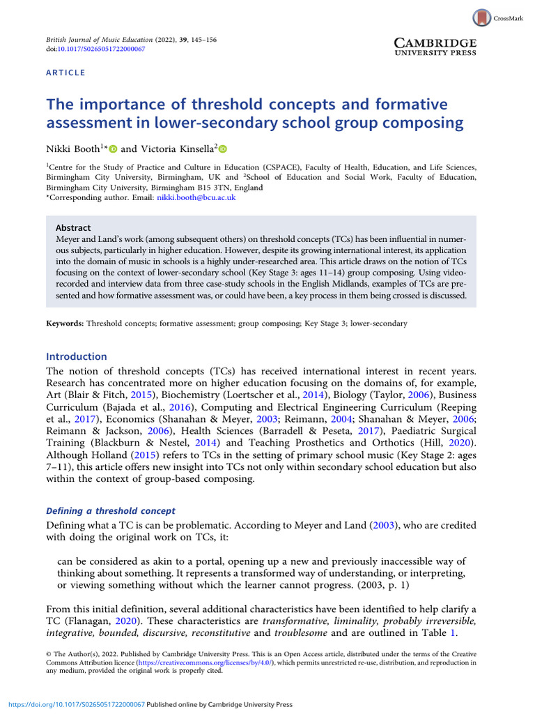 The Importance of Threshold Concepts and Formative Assessment in Lower ...