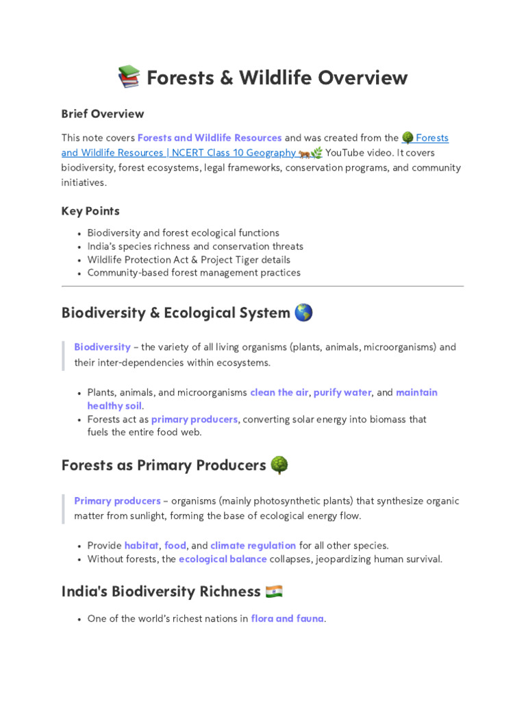 Forests and Wildlife Conservation in India | PDF | Ecology ...