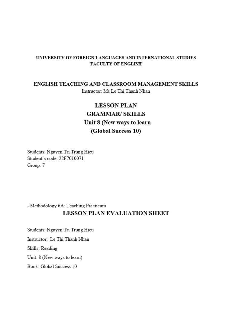 English Lesson Plan: Learning Methods | PDF | Reading Comprehension ...