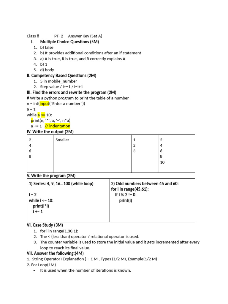 Class 8 Python Programming Answer Key | PDF | Control Flow | Computer ...