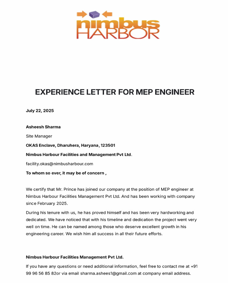 Exp Letter 2025 July | PDF