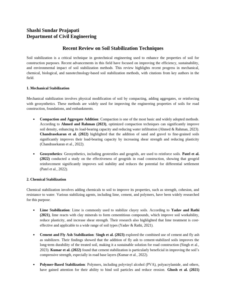 Soil Stabilization Technique | PDF | Soil | Physical Sciences