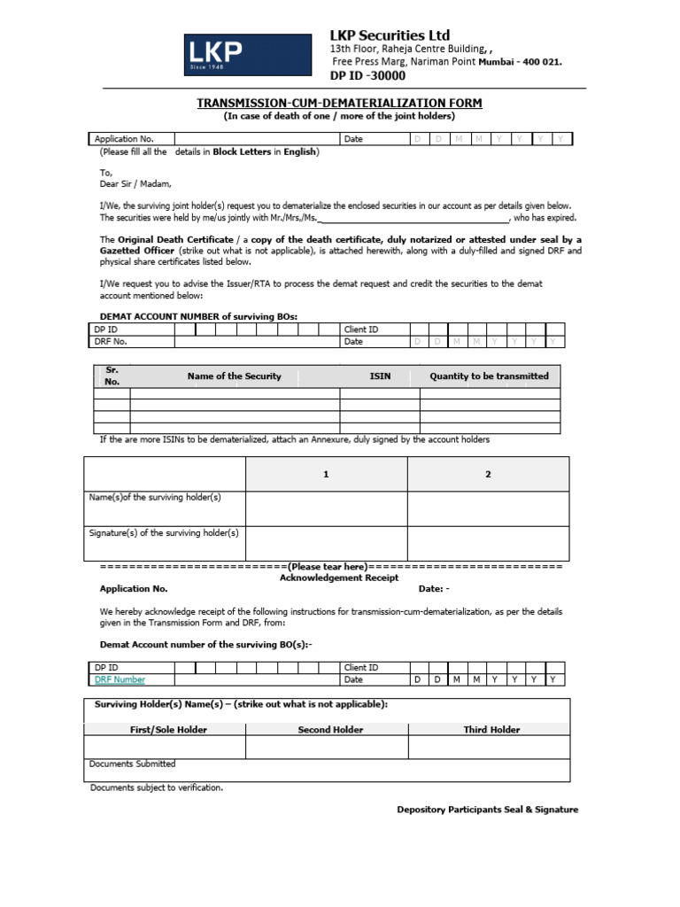 Transmission-Cum-Demat Form Guide | PDF