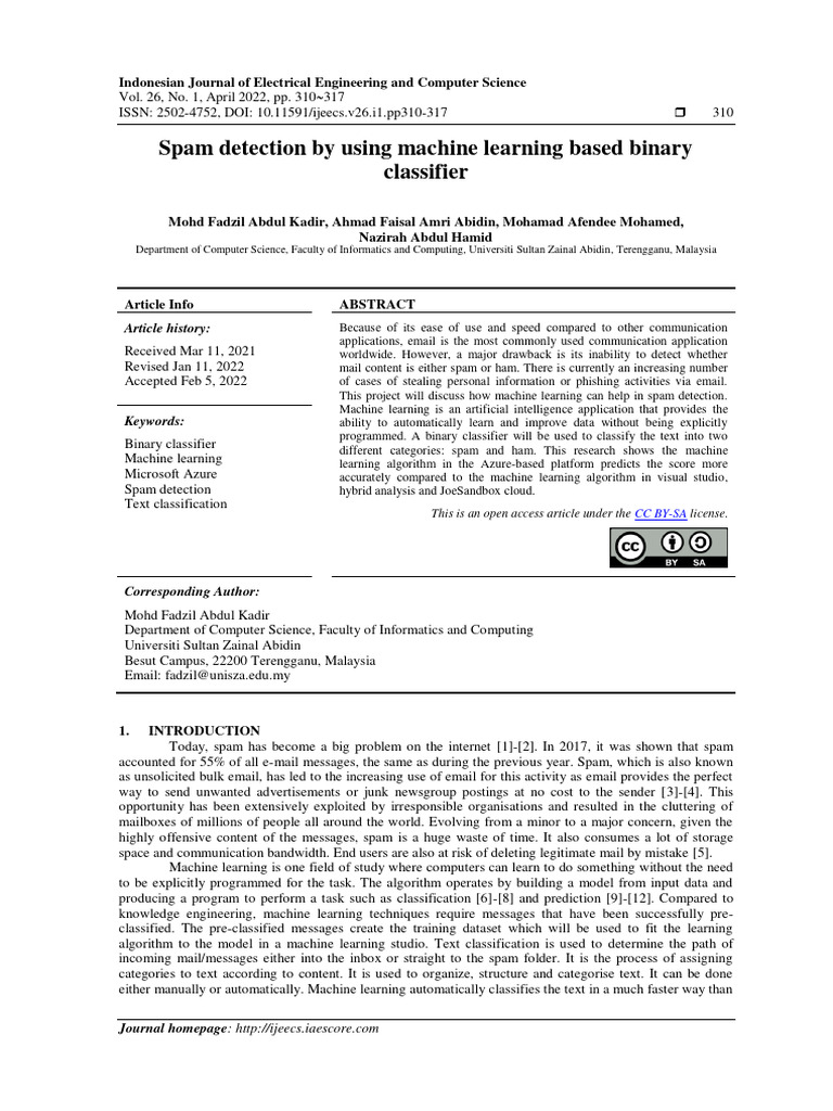 Machine Learning for Spam Detection | PDF | Machine Learning ...