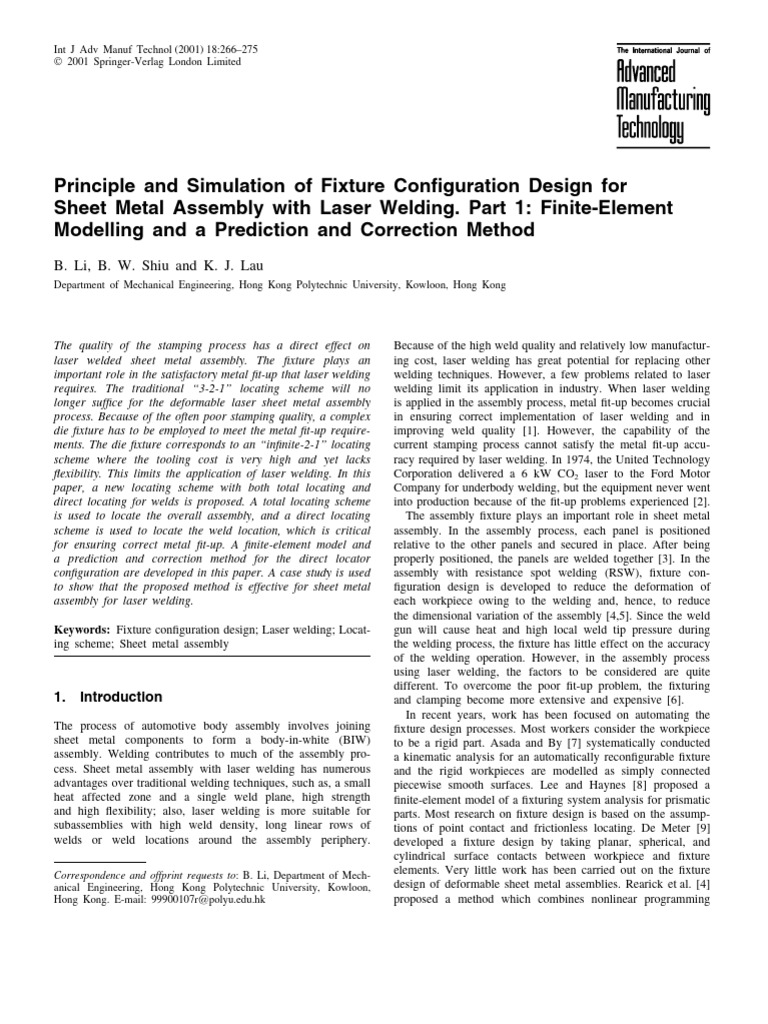 Fixture Design for Laser Welding Assembly | PDF | Finite Element Method ...