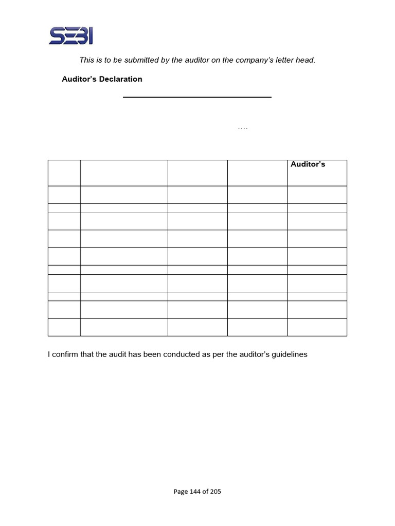 SEBI Auditor Checklist | PDF