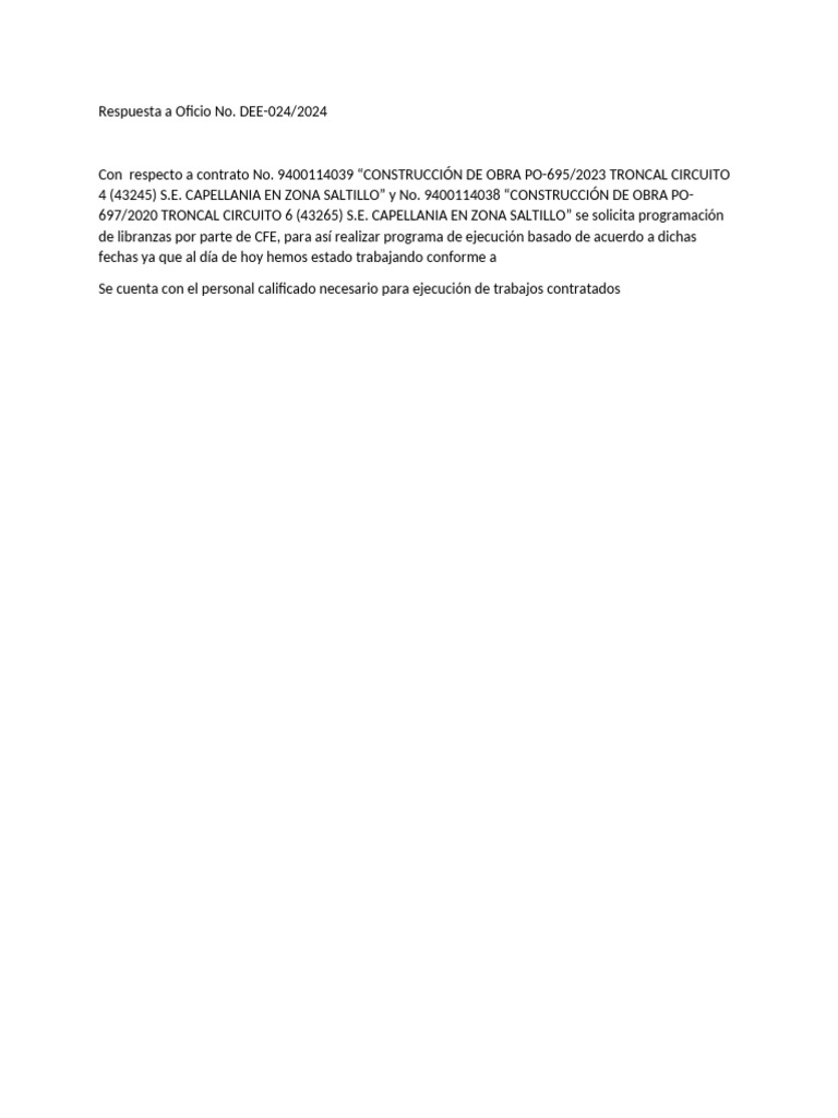 Respuesta A Oficio No Cfe | PDF