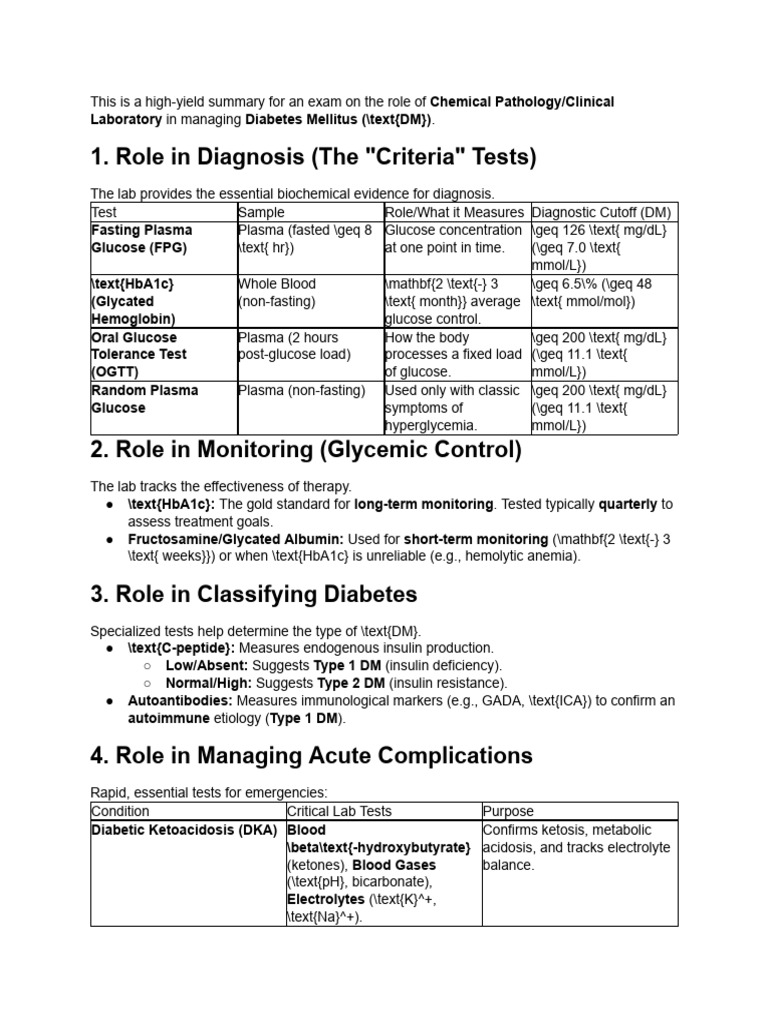 Chemical Pathology in Diabetes Management | PDF | Glycated Hemoglobin ...