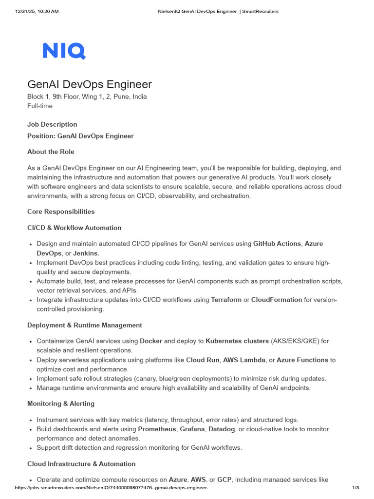 NielsenIQ GenAI DevOps Engineer - SmartRecruiters | PDF | Cloud ...