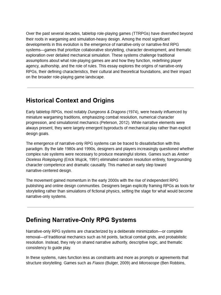 Evolution of Narrative-Only RPGs | PDF | Role Playing Games | Tabletop ...