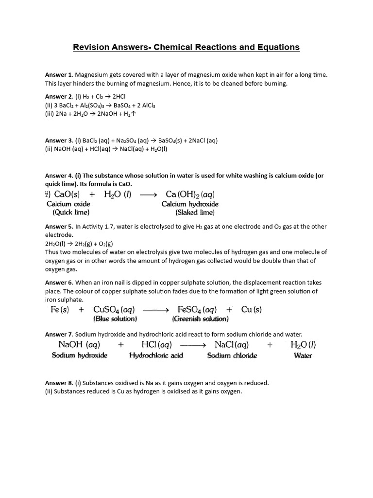Chemical Reactions and Equations Guide | PDF