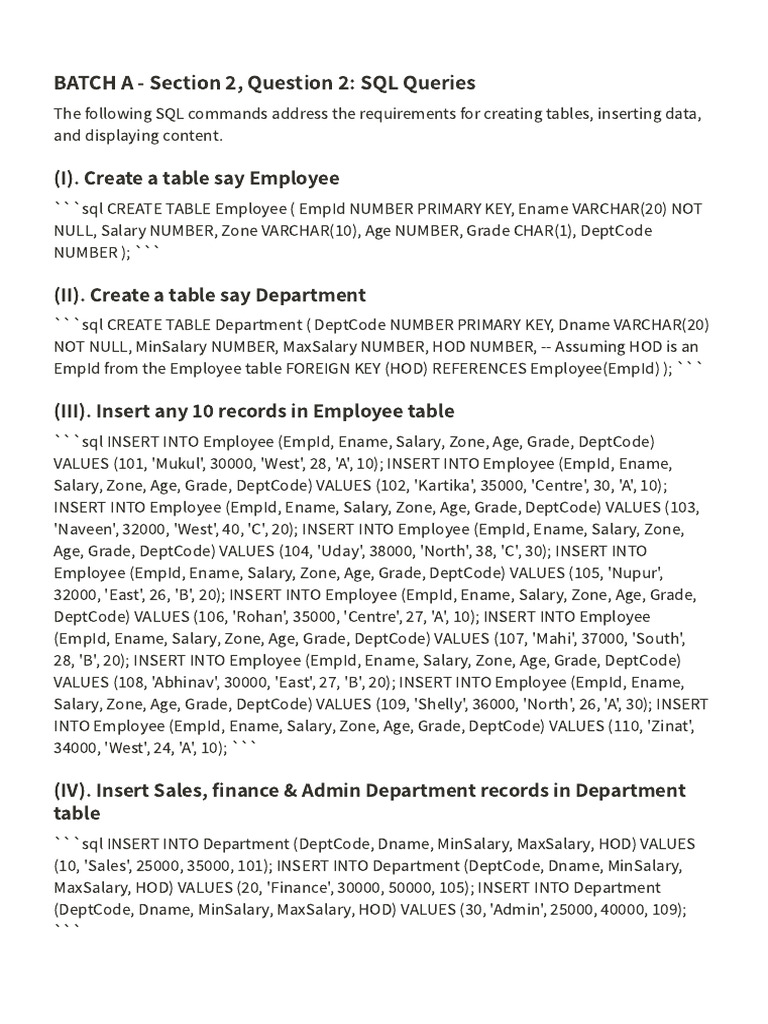 SQL Queries for Employee and Department | PDF