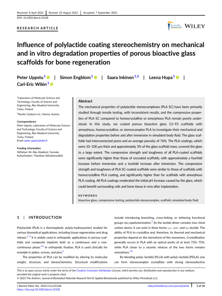 Polylactide Coating Effects on Bioactive Glass Scaffolds | PDF | Tissue ...