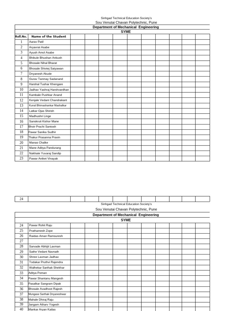 Mechanical Engineering Student List | PDF