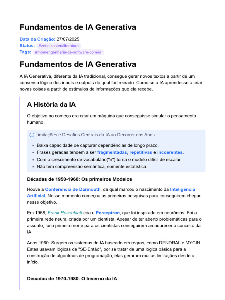 Fundamentos da IA Generativa e sua História | PDF | Inteligência ...