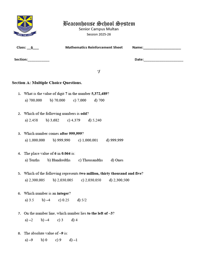 6th Grade Math Reinforcement Sheet | PDF | Numbers | Arithmetic