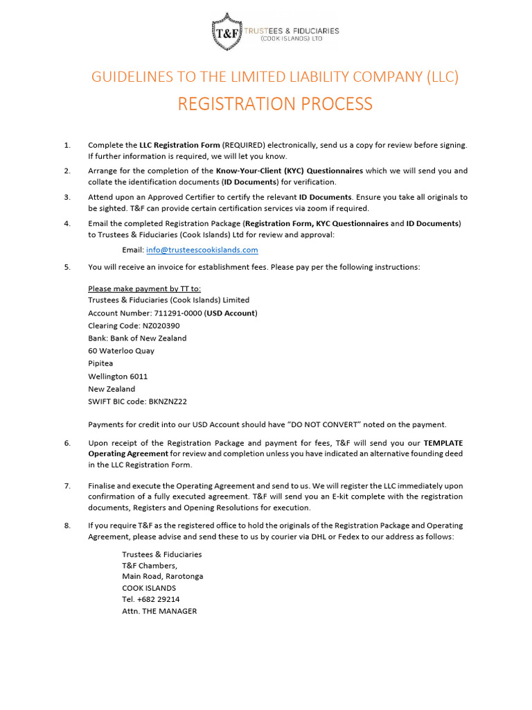 LLC Registration Process Guidelines | PDF | Business | Private Law