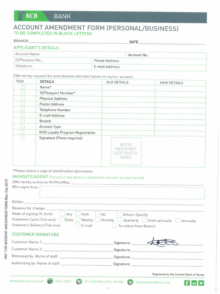 Account Amendment Form Ed | PDF