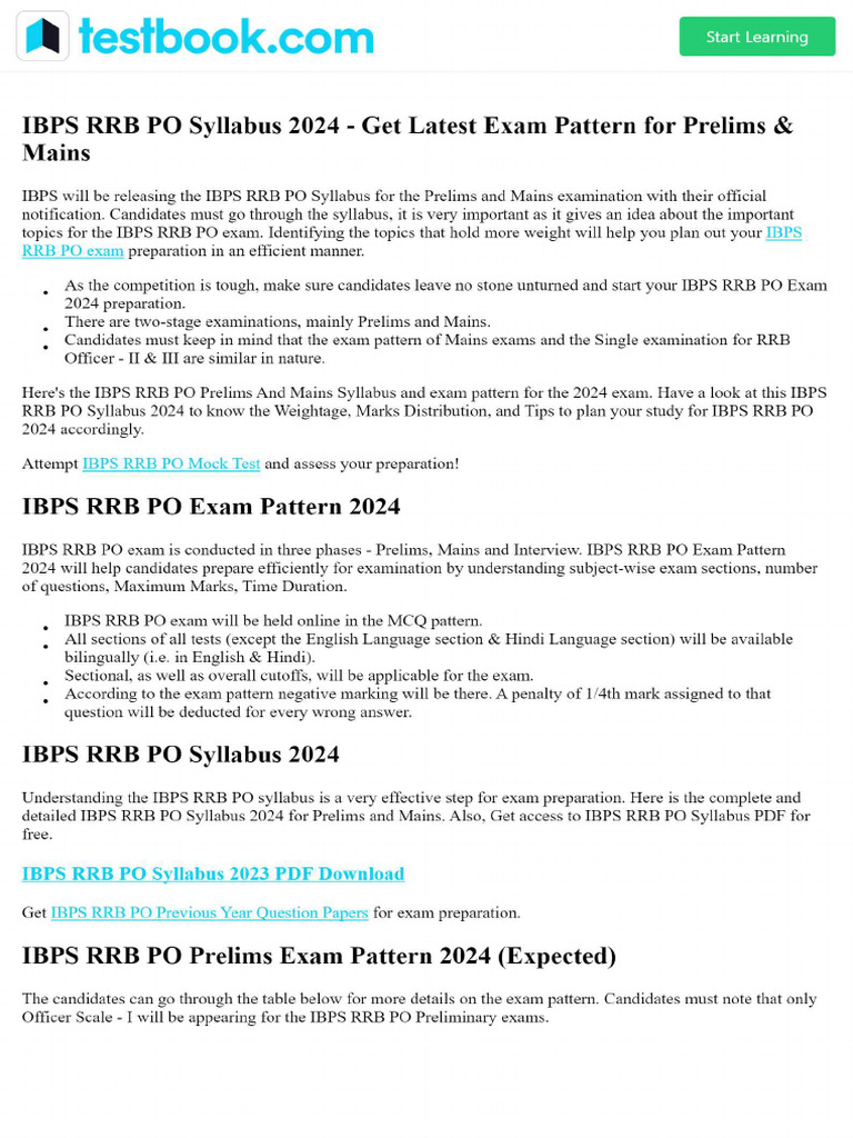 IBPS RRB PO Syllabus 2024 - Get Latest Exam Pattern For Prelims & Mains ...