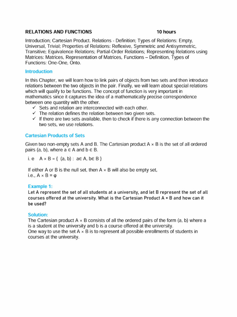 Unit - 2 Relations and Functions (Study Material) | PDF