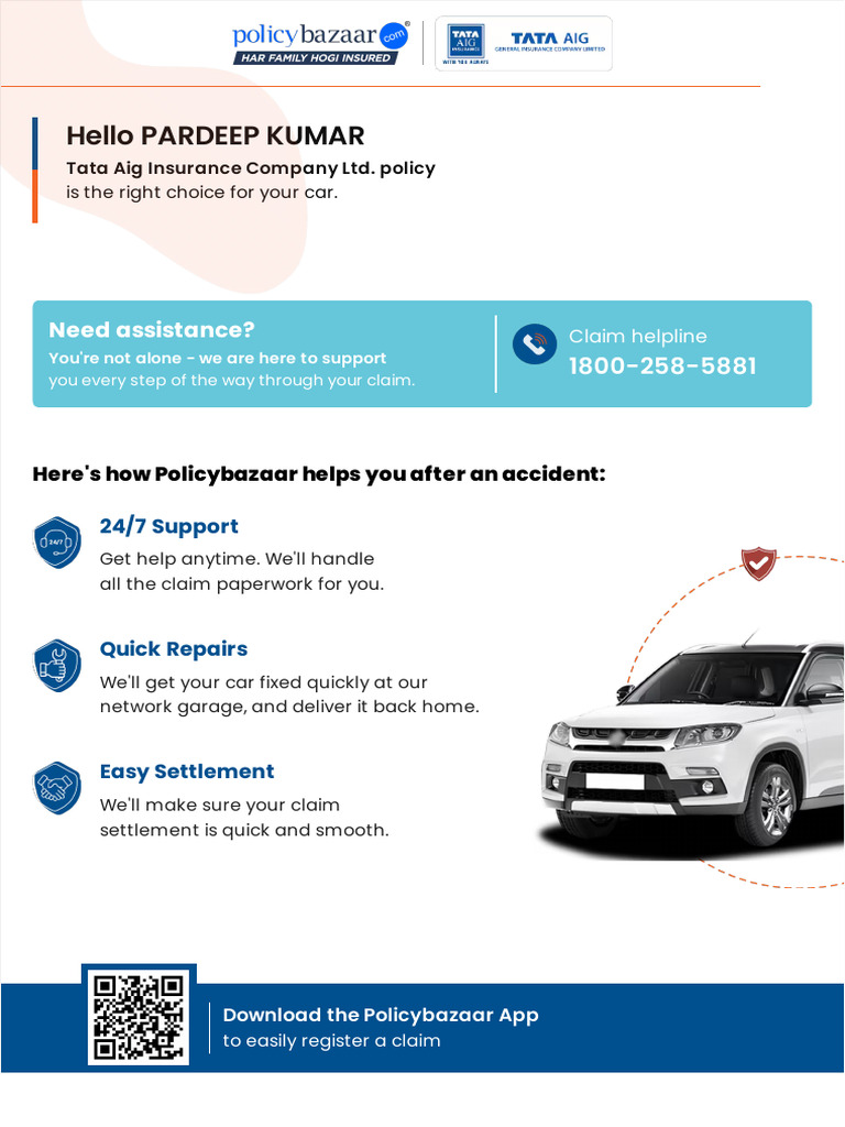 TATA AIG Car Insurance Policy Details | PDF | Insurance | Deductible