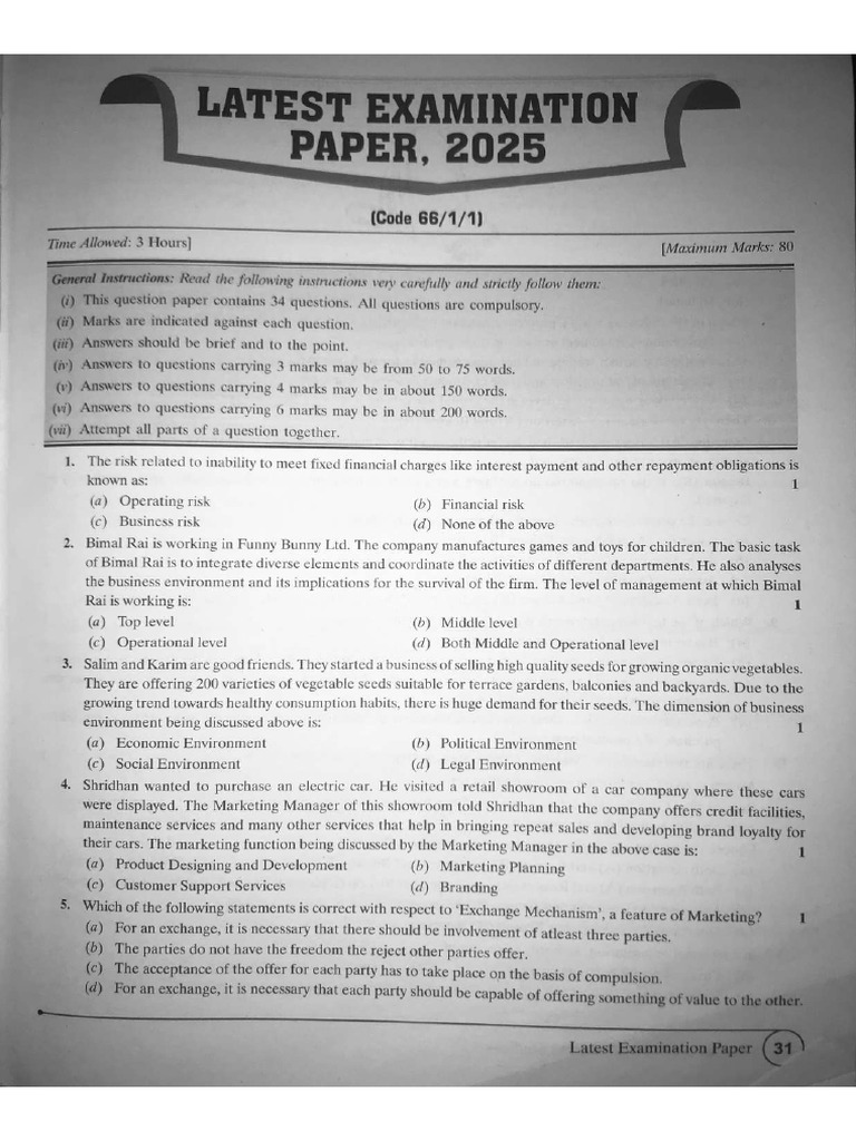 Examination Paper 2025 | PDF