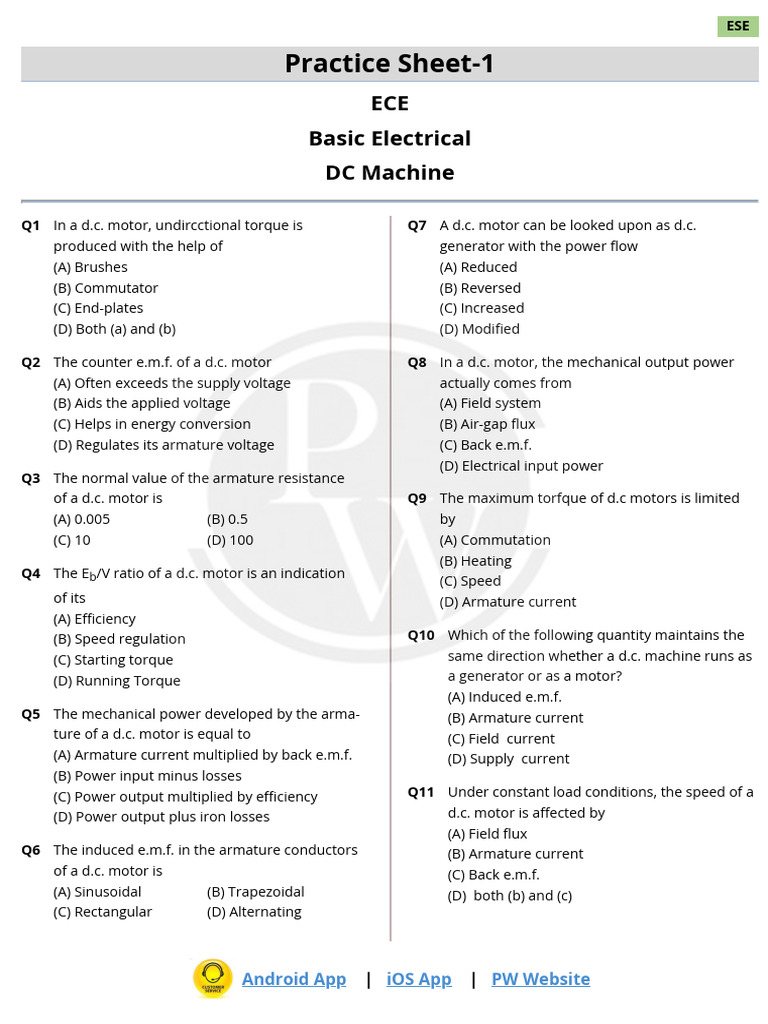 DC Motor Concepts and Quiz Questions | PDF | Electric Motor | Direct ...